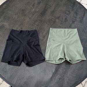 aerie High-Rise Bike Shorts Duo — Black & Sage Green